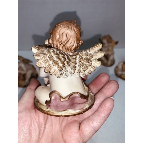 Set of 4 Greenbrier Angels 4" Pastel Polystone Cherubs All Different Poses - Picture 7 of 13